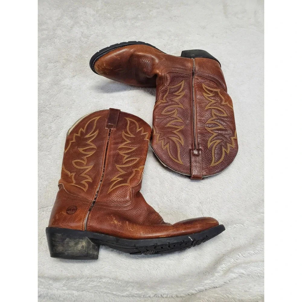 Double H Tan Brown Leather Stitched Western Cowboy Boot 12 D Boho Festival Rodeo